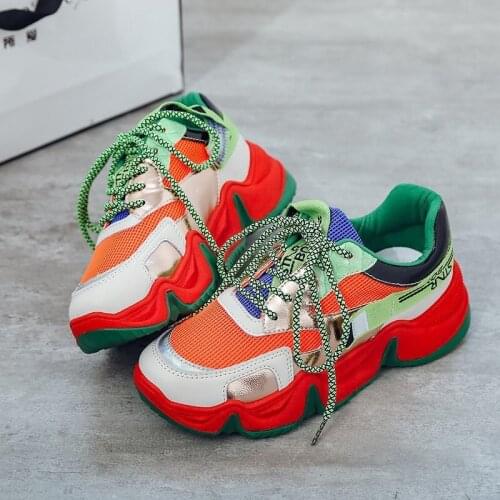 Womens shoes 2020 new mesh color lacing running shoes soft soles comfortable breathable non-slip casual shoes