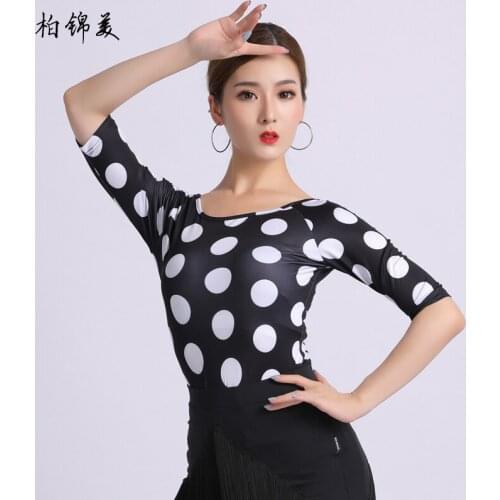Latin dance shirt female adult new round neck national standard modern dance performance practice clothes competition dance danc