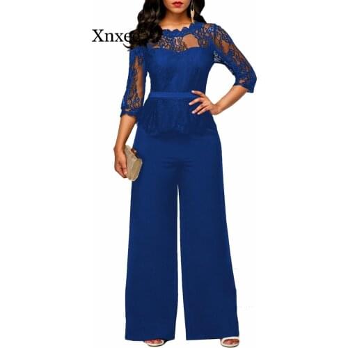 Women Sexy Lace Hollow Out Patchwork Jumpsuits and Rompers Wide Leg Playsuits Womens Party Clubwear Bodysuit Plus Size S-XXL