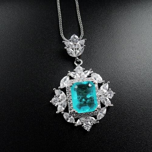 Funmode Luxury Square Pendant Geometric Blue Cubic Zircon Necklace For Women Jewelry Gifts Pendientes Necklace Wholesale FN73
