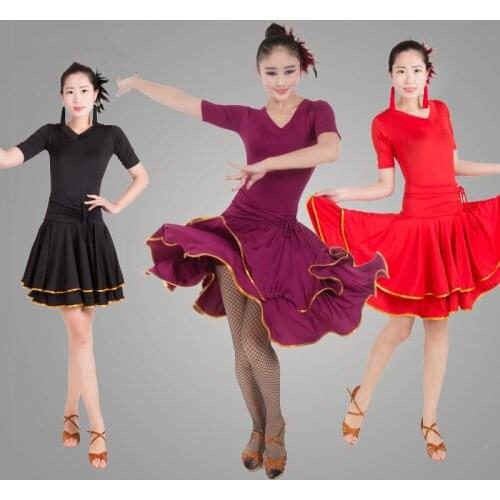 2018 Professional tango salsa Short sleeve V neck Latin Dance Dress Women Ballroom Dancing Dresses Latin Dance Costume