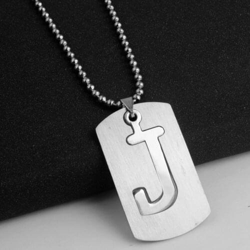 RONGQING 1pcs J letter Pendants 60cm Chain Necklace 316L Stainless Steel White Colors Jewelry Man