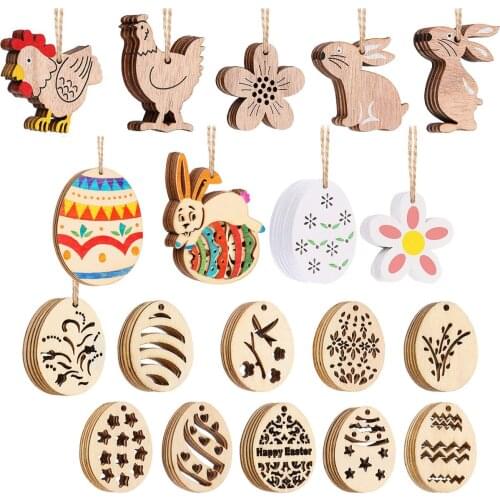 10pcs/set Creative Wooden Crafts Resurrection Holiday Party Home Decorations Handmade DIY Carved Egg Pendant Wholesale Drop Ship