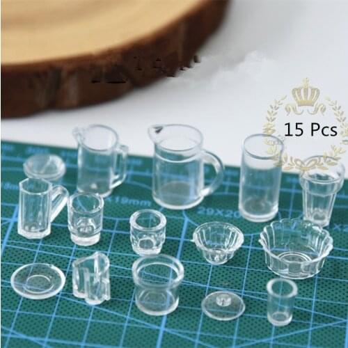 15pcs/lot plate cup dish bowl tableware set Dollhouse Miniature Toy Doll Food Kitchen living room Accessories 1:12 Scale