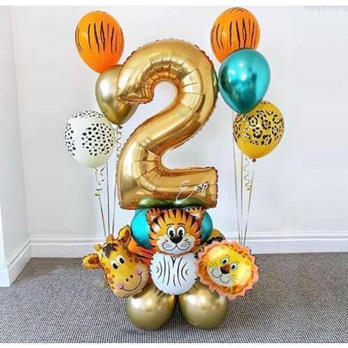 18pcs Jungle Animal Balloons Set 32inch Gold Number Globos Jungle Theme Party Kids First Birthday Party Decoration Baby Shower