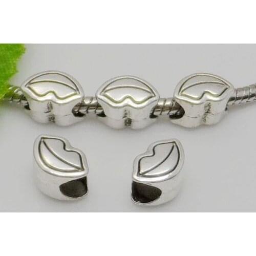 200Pcs Tibetan Silver Big Hole Lip Spacer Beads Fit Jewelry Making 7x10mm