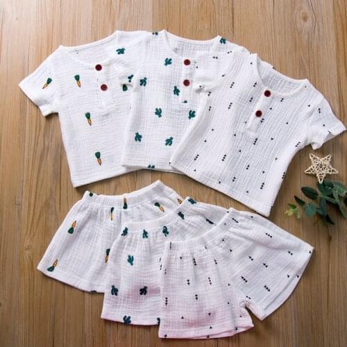 2020 Summer Toddler Baby Girl Clothes Cute Cactus Tops T-shirt Shorts For Children Outfits Cotton Linen 2pcs Baby Set