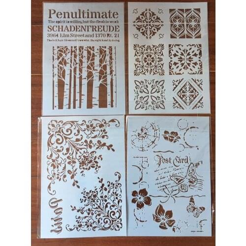 4pcs / set A4 floral Leaves butterfly Stencils Painting Coloring Embossing Scrapbook Album Decorative Template