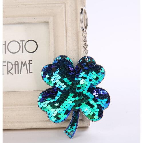 Four Leaf Clover Keychain Glitter Pompom Sequins Key Ring Gifts for Women Llaveros Mujer Charms Car Bag Accessories Key Chain