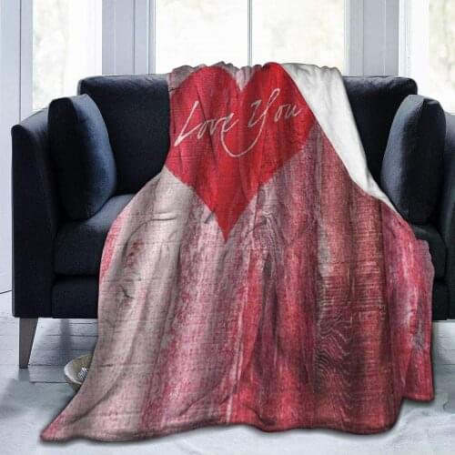 Throw Blanket for Kids Teens Adults Soft Warm Love You Heart On Grunge Rustic Wooden Valentines Day Retrosy Microfiber All