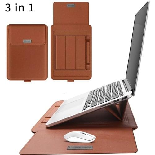 3 in1 Laptop Bag Case for Macbook Air Pro PU Leather 13/14/15/15.6 inch Notebook Cover Laptop Sleeve Bag with Stand Mouse Pad