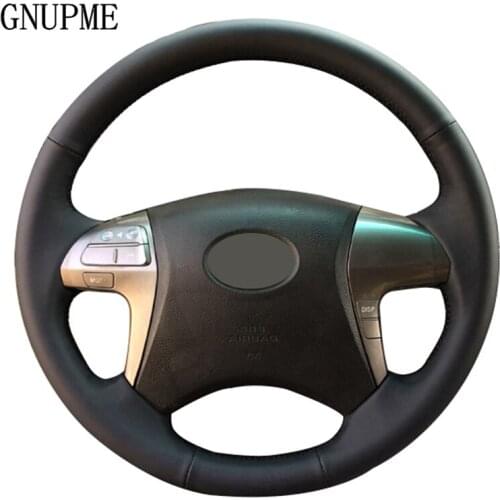 GNUPME Hand-Stitched Black Artificial Leather Car Steering Wheel Cover for Mitsubishi Pajero 2004 2005 2006 2007 2008 2009 2010