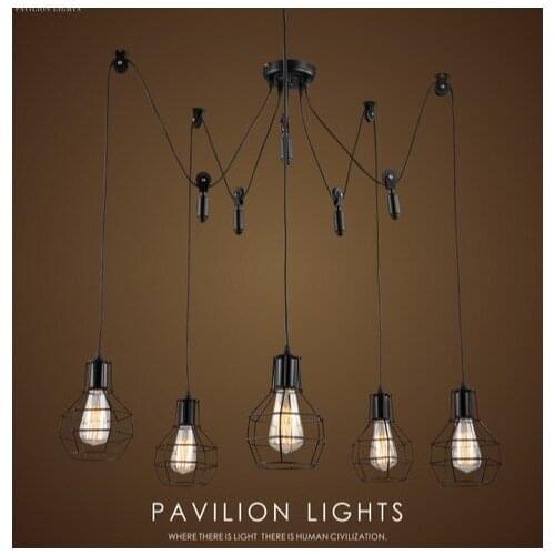 DIY Loft Style Lifting Cage Droplight Edison Pendant Light Fixtures Vintage Industrial Lighting For Dining Room Hanging Lamp