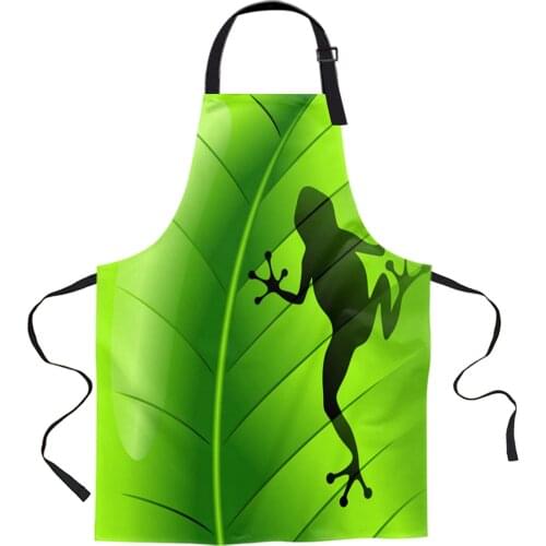 Animal Frog Green Leaf Plant Apron Woman Adult Bibs Home Cooking Baking Coffee Shop Cleaning Canvas Aprons Kitchen Accessory