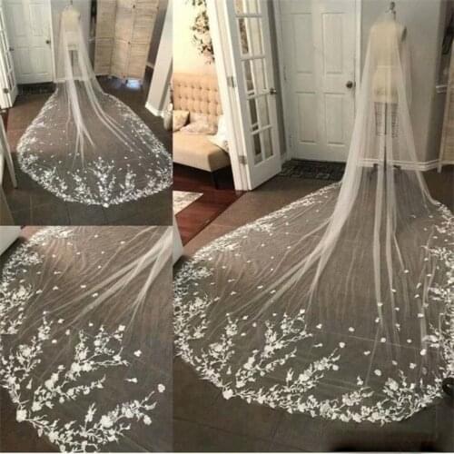 Bridal Veils 3M Long Veil 100% Real Image Lace Appliqued Cathedral Length White Ivory Wedding Veils Bridal Hair With Comb