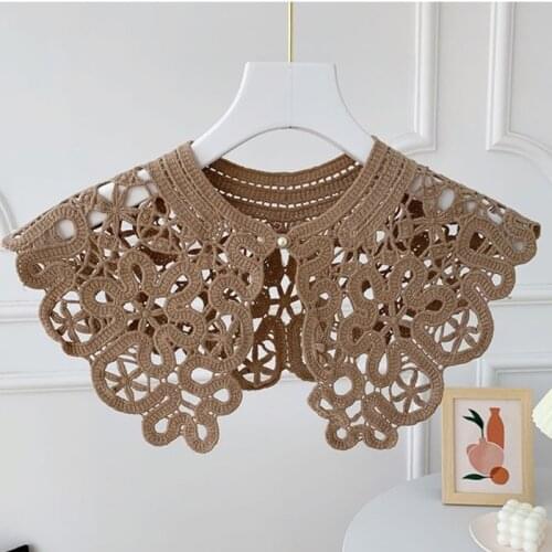 Korean Hollow Out Knit Fake Collar Shawl Pearl Button Scarf Necklace Lapel Shirt XX9D