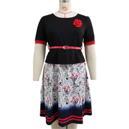 2021 summer New Style 6XL Ladies Short Sleeve Dress African Large-size Fashion High-waist Casual Dress Elegant Slim Big Skirt