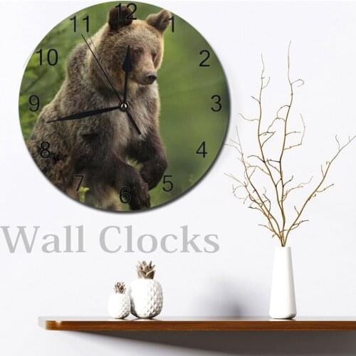 Bear Animal 25CMRound Wall Clocks Decor Numeral Digital Dial Mute Silent Digital Clocks Battery Operated Clocks Living Room Wall