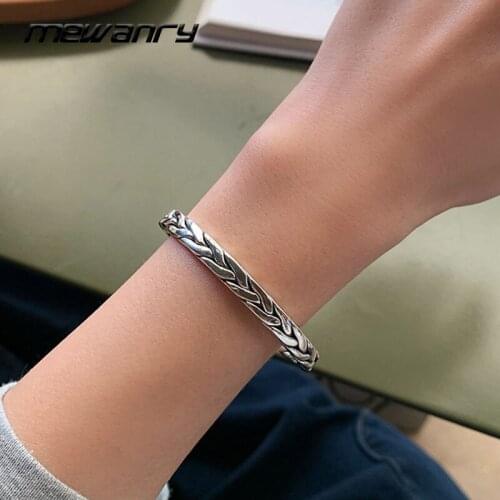 Mewanry 925 Sterling Silver Bracelet for Women New Trend Vintage Couples Simple Weave Pattern Jewelry Birthday Gifts Wholesale