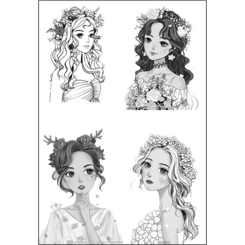 Q9QA Silicone Scrapbooking Clear Stamp Set, DIY Printing Girl Character Stamp for Album Paper Card Making