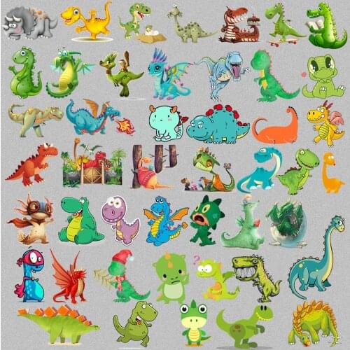 48 models child Clothing DIY Cartoon dinosaur Patch Heat Transfer Washable Vinyl Sticker for T-shirt Iron on Transfer Patch