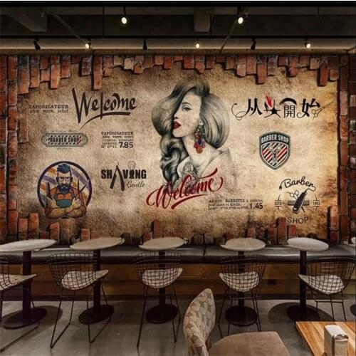 Beibehang Custom wallpaper 3d murals European and American industrial wall tiles beauty salon barber shop background wall paper