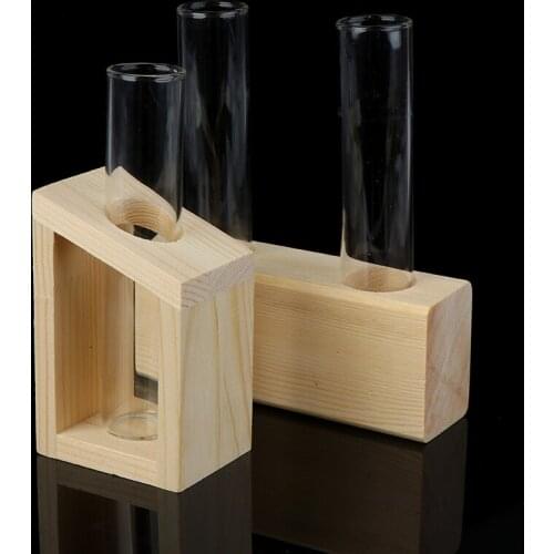 1PC Simple Scandinavian Style Test Tube Glass Vase Ornaments Creative Wooden Frame Hydroponic Plant Containers Home Decorations