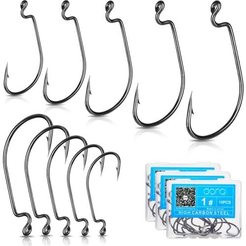 DONQL 10pcs Offset Fishing Hook Carbon Steel Wide Crank Fishhook For Soft Worm Lure 5/0#-1# Bass Barbed Carp Single Hooks Tools