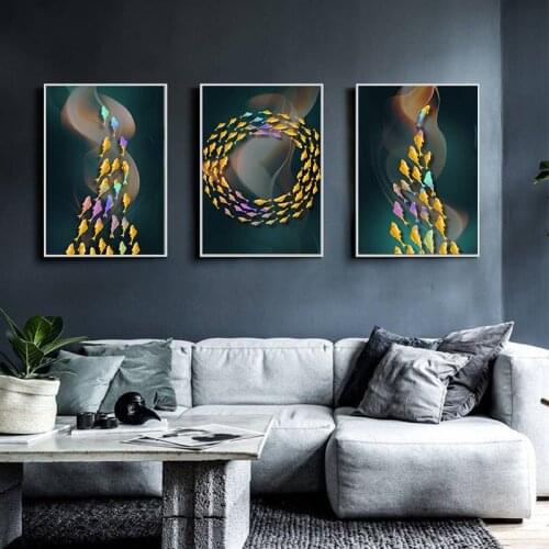 Mordern Poster Abstract Colorful Fish Wall Art Home Decoration Posters And Prints Canvas Painting Wall Pictures for Living Room