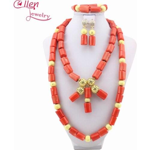 Nigerian Wedding African Coral Beads Jewelry Set African Coral Jewelry Sets Beads Free Shipping W11270