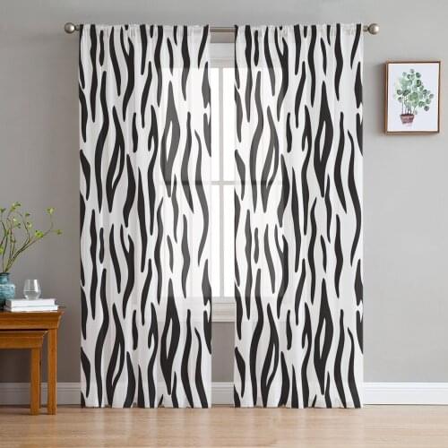 Animal Skin Texture Zebra Tulle Sheer Window Curtains for Living Room Kitchen Children Bedroom Voile Hanging Curtain