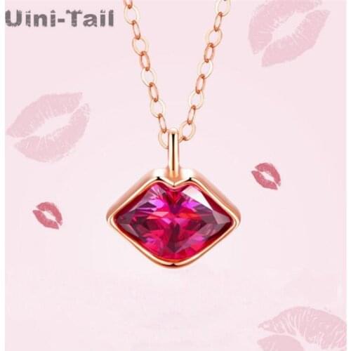 Uini-Tail hot new 925 sterling silver lipstick flying kiss necklace fashion trend sexy red lips necklace Valentines Day gift