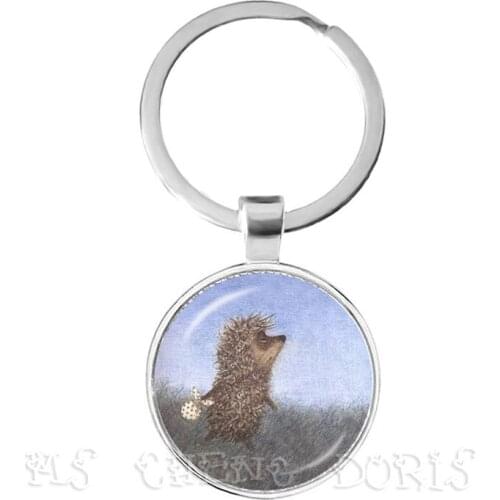 Yozhik V Tumane Key Chains 25mm Glass Dome Cabochon Keyring Creative Holder Jewelry For Women Men Kids Gift