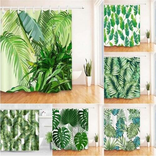 Green Leaves Printing Shower Curtain Set Tropical Plant Bathroom Curtains Nature Leaf Waterproof Cloth Bath Screen Bathtub Decor