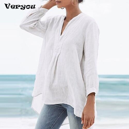 2021 Casual Long Sleeve V Neck Loose Shirts Women T-shirt Top Female Solid Women 's Shirt Vintage Streetwear Plus Size Shirts
