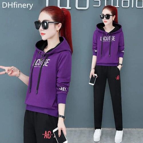 DHfinery 2 piece set women long sleeve Sweatershirt and trousers black pink purple casual clothes women plus size M-4XL bs1916