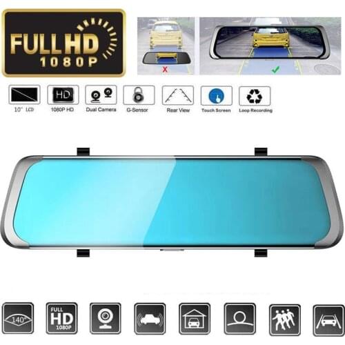 10'' Stream Media Rear Mirror Car DVR 1080P Dual Camera Parking Monitoring Night Vision Driving Video Recorder Dash Cam