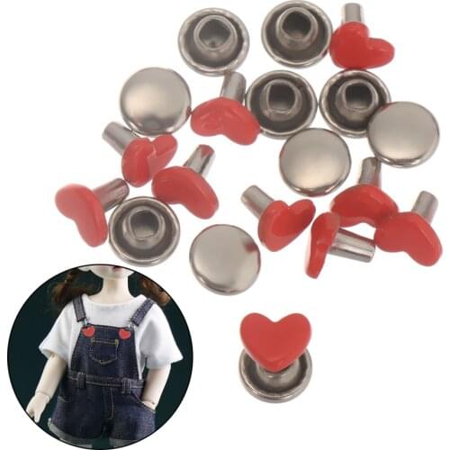 10Pcs Mini Metal Heart Eyelet Buckles Mushroom Spikes Dolls Clothing Buttons for DIY Doll Bag Shoes Clothes Sewing Accessories