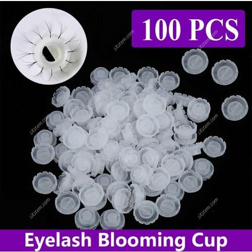 100/500pcs False Eyelashes Blooming Cups Planting Grafting Rapid Bloom Sun Flower Glue Cup Fan Eyelash Extension Makeup Tools