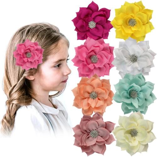 100pcs/lot 3.2'' Fabric Double-Layer Lotus Flower with Rhinestone Button Headband Wedding Decorative Flower TH288