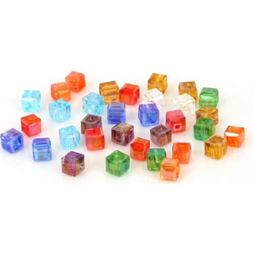 100pcs 4mm Square Austria Crystal Beads Cube Glass Beads Loose Spacer Beads for DIY Jewelry Making