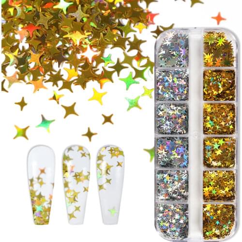 12 Grids Holographic Chunky Glitter Moon Star Sequins For Nail Design UV Gel Polish Manicure Charms Nail Art Accessories 2021