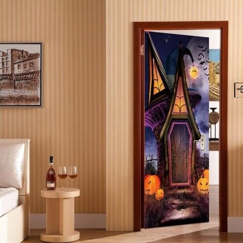 2pcs/set New Pumpkin Wall Sticker Door Sticker Wallpaper Halloween Party Decoration Witch Scarecrow Decal Halloween Decoration
