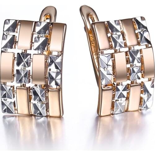 585 Rose Gold Stud Earrings White Square Wide Drop Earrings for Women Girls Fashion Earrings Jewelry Wholesale HGE311