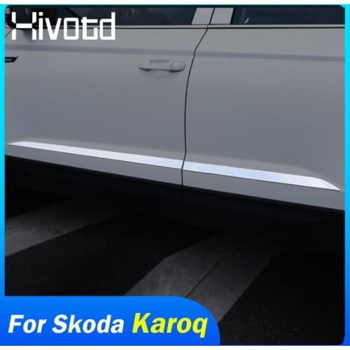 For Skoda Karoq 2018-2020 Accessories Side Door Molding Trim Chrome Protection Auto Door Side Edge Decoration Strips Moulding