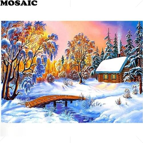 Custom,5d diy Diamond Painting,Cross Stitch mosaic Pattern 3D Diamond Embroidery ,Snow House Trees,Home Decor