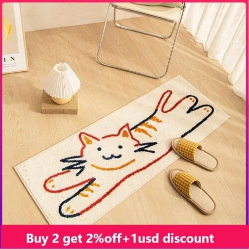 Nordic Bedside Long Carpet Geometric Pattern Hello Cat Carpets Non-slip Living Room Floor Mat Pet Area Rugs Bedroom Soft Mats