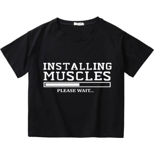 Muscle Install Printing Women Summer Tees Breathable Cotton High Quality Tops Girls O-Neck T-Shirt Kids Short Sleeve Clothing