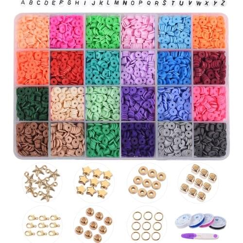 Clay Beads for Jewelry Making 6mm Rainbow Disc Flat Bead Kit Cute Heishi Beed Circle Thin Beads for Bracelets Necklace Crafts