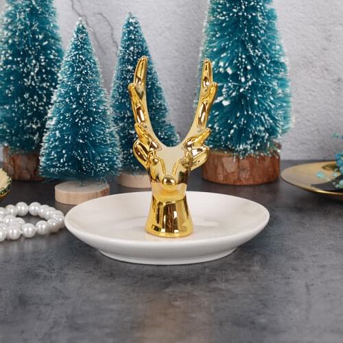 Deer head jewelry storage plate Nordic ceramic jewelry rack Jewelry Ring Tray gold home furnishings home decor
